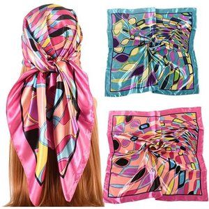 K-Elewon 35" Large Square Fashion Scarves Women's Satin Silk Feeling Hair